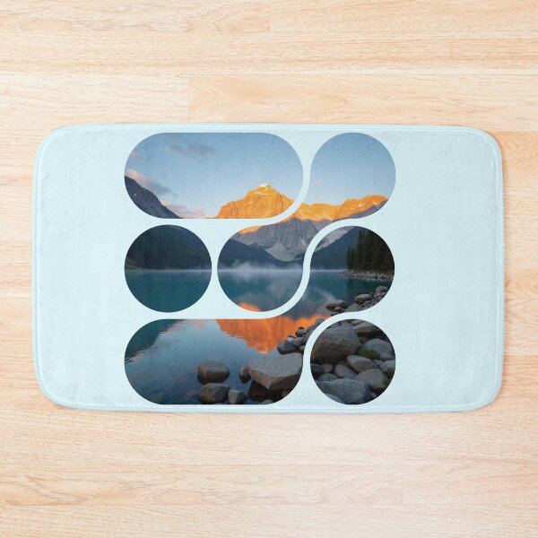 Item preview, Alpine Glow Sunset - Segmented Mountain Lake - Fiery Peaks Reflection - Modern Four Panel Nature Art designed and sold by PriyaMagic.