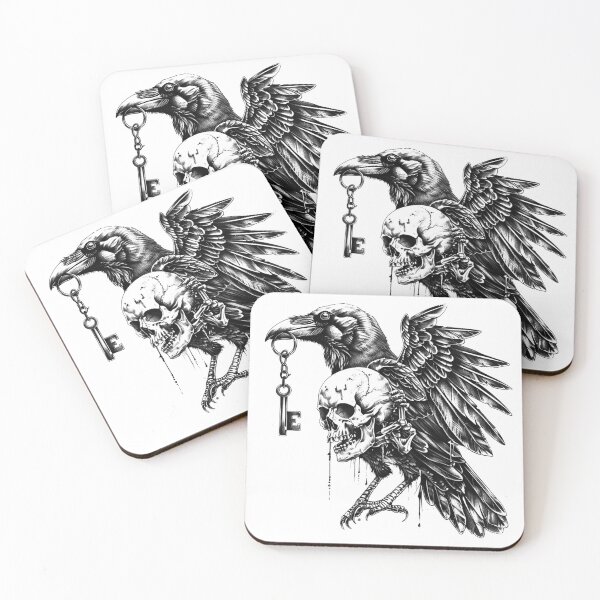 Item preview, Dark Raven with Skull Key | Gothic Horror Fantasy Art designed and sold by inkoutninja.