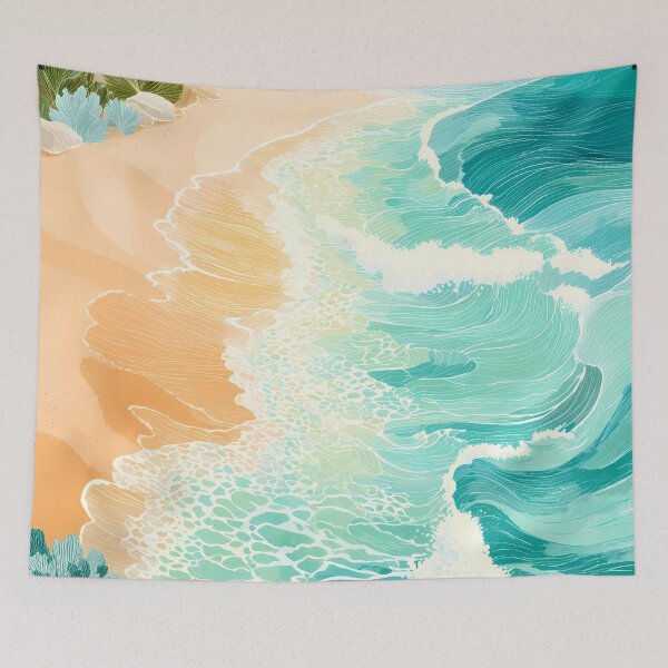 Item preview, Sandy Beach Illustration – Tropical Ocean Summer Design designed and sold by BobaBunny76.