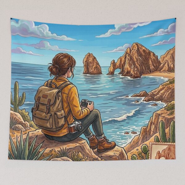 Item preview, Vintage Solo Female Travel Los Cabos- Mexico Adventure Art designed and sold by Bloom & Quiet .