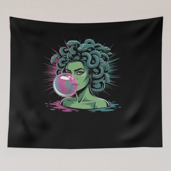 Item preview, Medusa Blowing Pink Bubblegum Bubble Mythological designed and sold by Dressed For  Duty.
