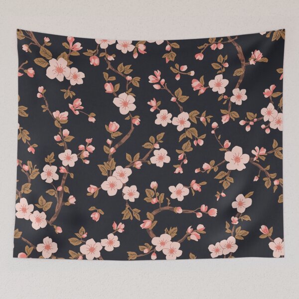 Item preview, Cherry Blossom Pattern Dark Color Background designed and sold by burbankdesigns.