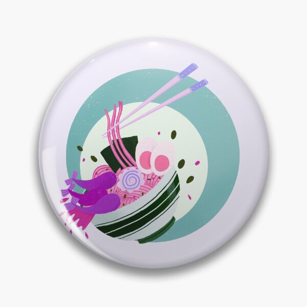 Item preview, Ramen Noodles Bowl - pink and turquoise retro bubble badge designed and sold by Home Cyn Home.