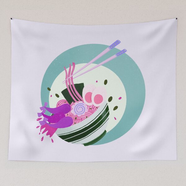 Item preview, Ramen Noodles Bowl - pink and turquoise retro bubble badge designed and sold by Home Cyn Home.