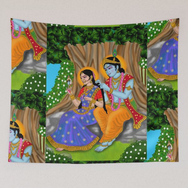 Item preview, Krishna Radha Spiritual Artwork – Eternal Devotion Hindu Art Design designed and sold by Harshit_Digital_Arts.