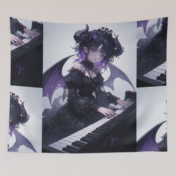 Item preview, Gothic demon girl playing piano designed and sold by ArtsJulian.