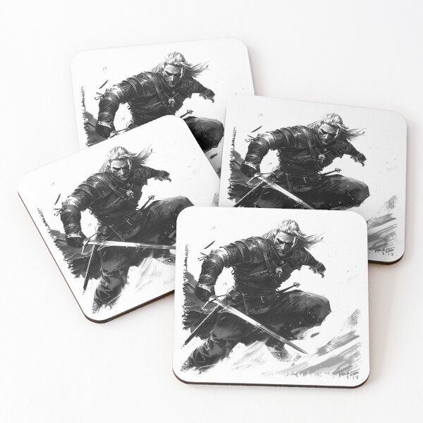Item preview, White Haired Monster Slayer Warrior | Dark Fantasy Action Art designed and sold by inkoutninja.