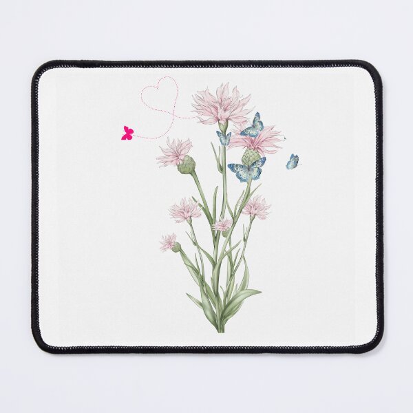 Item preview, Watercolor Pink Cornflowers with Blue Butterflies and Heart Trail Illustration designed and sold by Stickivo.