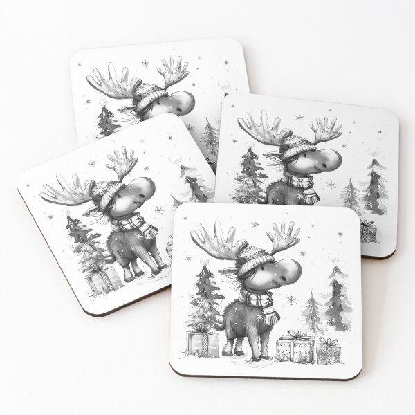 Item preview, Cute Christmas Moose with Gifts | Whimsical Winter Holiday Art designed and sold by inkoutninja.