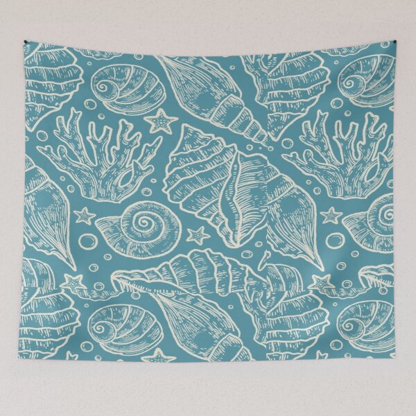 Item preview, Blue etched nautical seashell pattern designed and sold by NivyasArtistry.