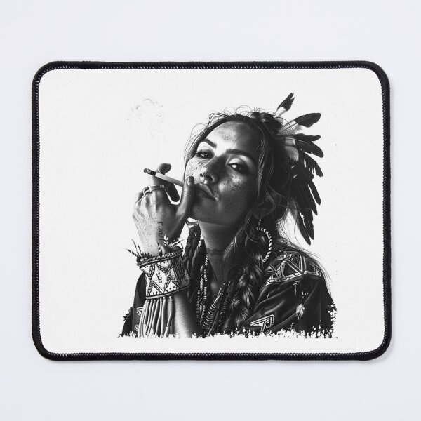 Item preview, Boho Feather Portrait | Monochrome Smoky Fashion Art designed and sold by inkoutninja.