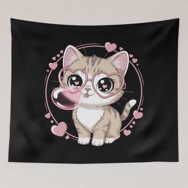 Item preview, Valentine's Day Cat with Heart Glasses Bubble Gum Cute Cat designed and sold by PunkNation-Arts.