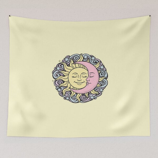Item preview, Vintage Sun and Moon Face Celestial Boho Mystical Round Art designed and sold by VibeMax.