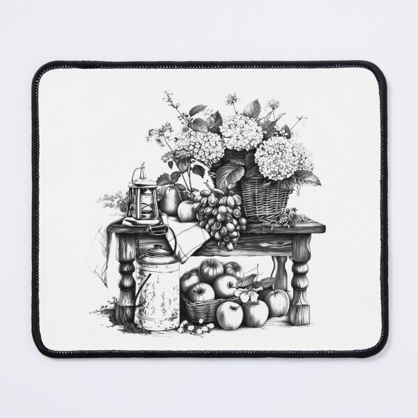 Item preview, Rustic Hydrangea Still Life | Vintage Farmhouse Floral Fruit Art designed and sold by inkoutninja.