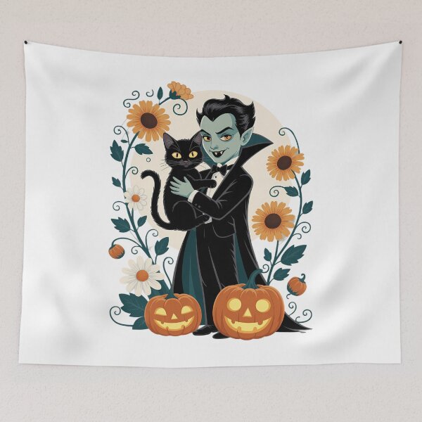 Item preview, Vampire with Black Cat Floral Halloween designed and sold by HellD3vil-Art.