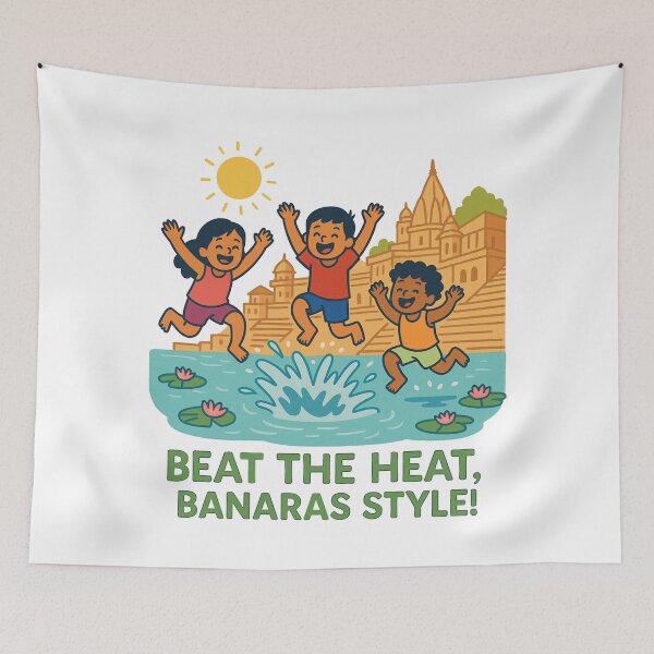Item preview, Beat The Heat Banaras Style – Varanasi Ganga Summer Fun Kids Cartoon Design designed and sold by Globalcitytees.