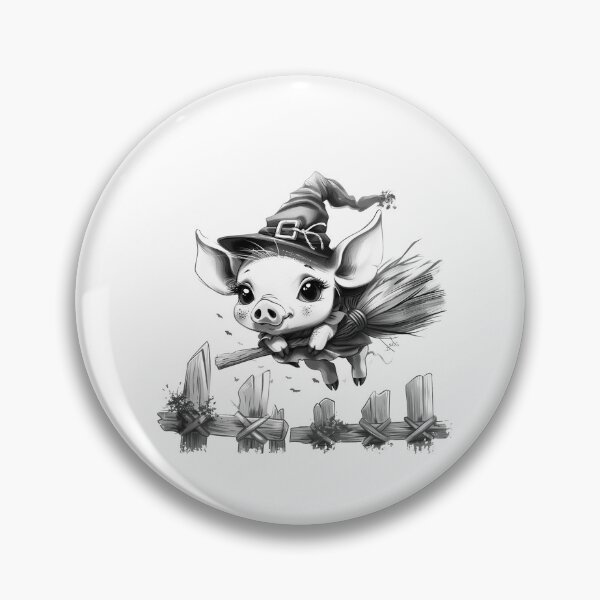 Item preview, Cute Flying Witch Pig | Whimsical Halloween Farm Fantasy Art designed and sold by inkoutninja.