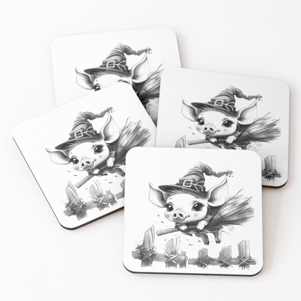 Item preview, Cute Flying Witch Pig | Whimsical Halloween Farm Fantasy Art designed and sold by inkoutninja.