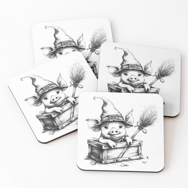 Item preview, Cute Witch Pig in Crate | Whimsical Halloween Farm Animal Art designed and sold by inkoutninja.
