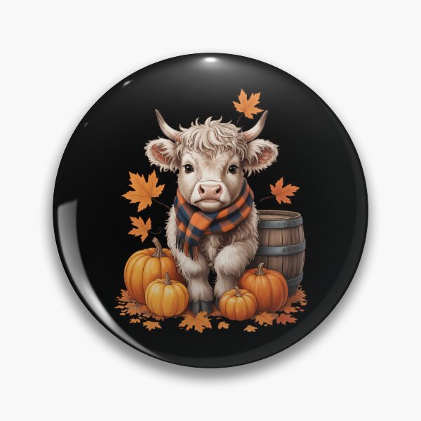 Item preview, Watercolor Highland Cow Plaid Scarf Pumpkins autumn leaves designed and sold by HellD3vil-Art.