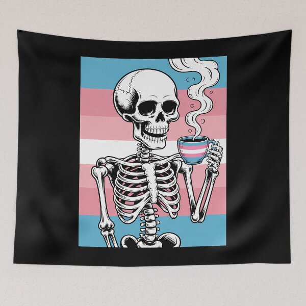 Item preview, Skeleton Drinking Coffee LGBT-Q Transgender Pride Trans Flag designed and sold by Moon-Ape.