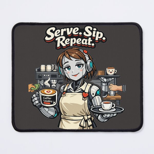 Item preview, Serve. Sip. Repeat. Funny Robot Waitress Design – Coffee Humor, Office & Sci-Fi Meme designed and sold by JVDesignsShop.