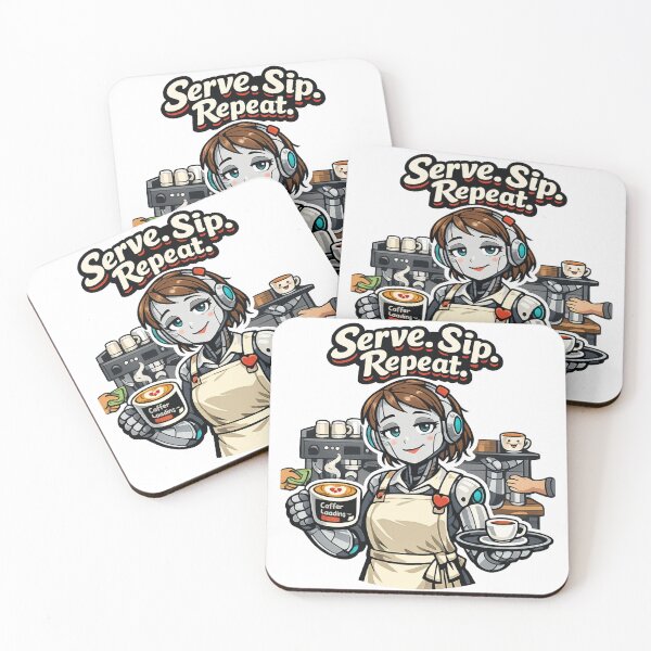 Item preview, Serve. Sip. Repeat. Funny Robot Waitress Design – Coffee Humor, Office & Sci-Fi Meme designed and sold by JVDesignsShop.