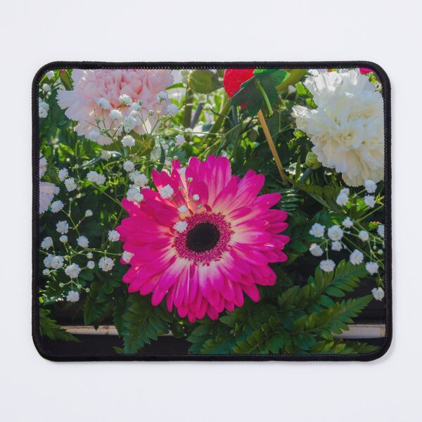 Item preview, Bright Pink Gerbera Daisy Bouquet With Carnations, Baby's Breath and Lush Greenery Floral Arrangement designed and sold by Nmallia.