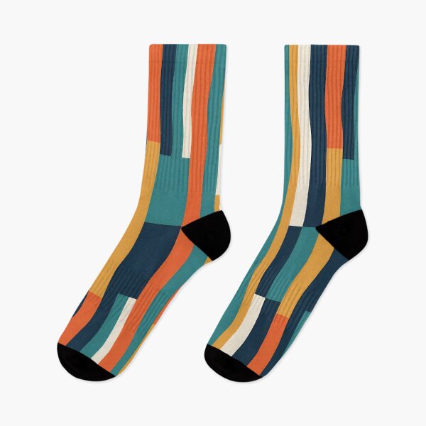 Item preview, "Bold Retro 70s Vertical Stripe Socks - Vibrant Orange Teal Mustard" designed and sold by Cute socks.
