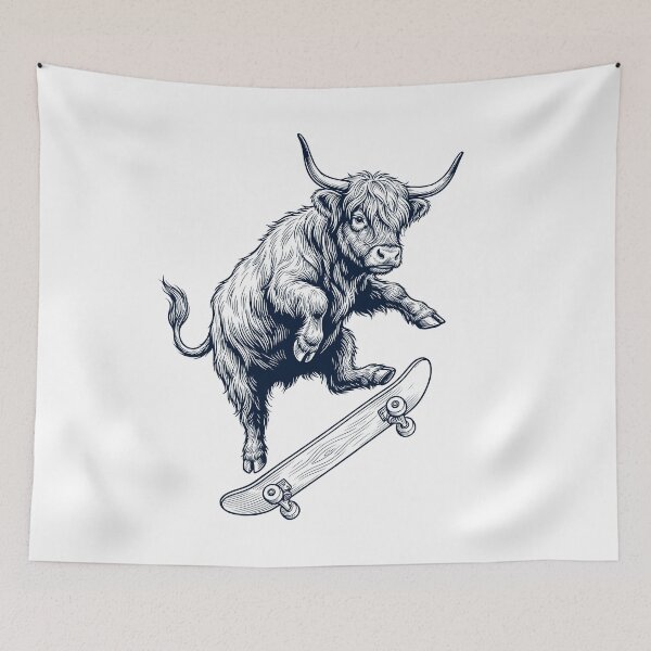 Item preview, Vintage Highland Cow Skateboarding Skate Animal Lover designed and sold by DoodleTortle.