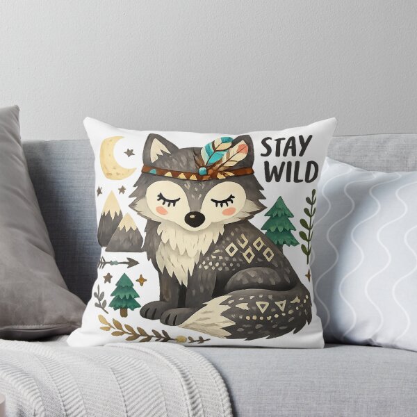 Item preview, Stay Wild Cute Boho Wolf Illustration designed and sold by myforestfog.
