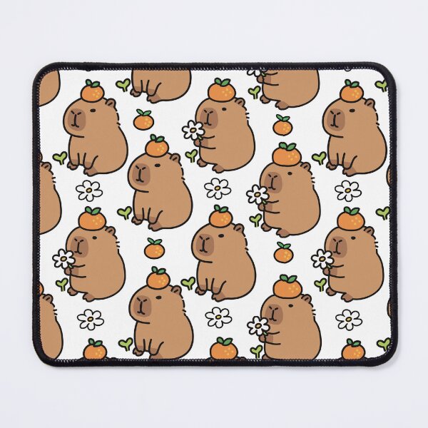 Item preview, Seamless Kawaii Capybara Pattern with Oranges and Daisies designed and sold by MJ ART.