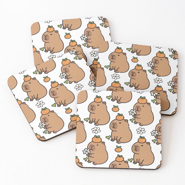 Item preview, Seamless Kawaii Capybara Pattern with Oranges and Daisies designed and sold by MJ ART.