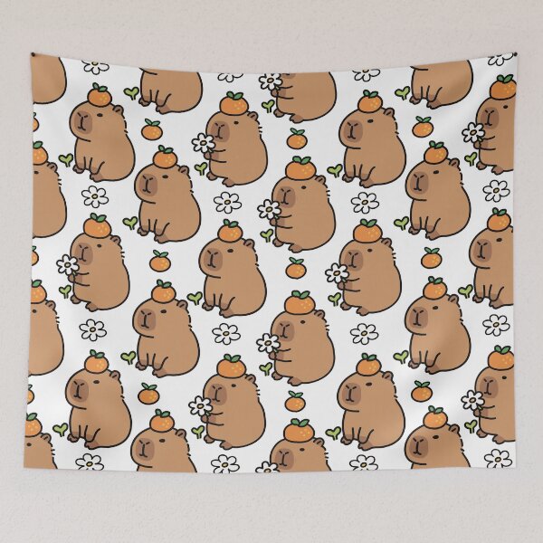 Item preview, Seamless Kawaii Capybara Pattern with Oranges and Daisies designed and sold by MJ ART.
