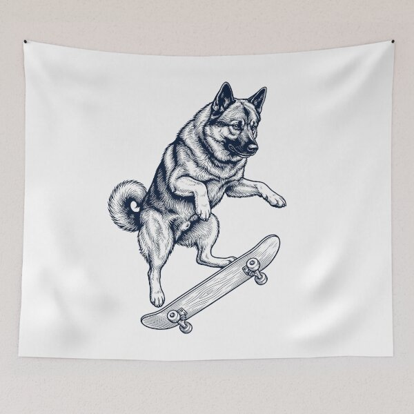 Item preview, Vintage Norwegian Elkhound Skateboarding Skate Dog Dad Lover designed and sold by DoodleTortle.
