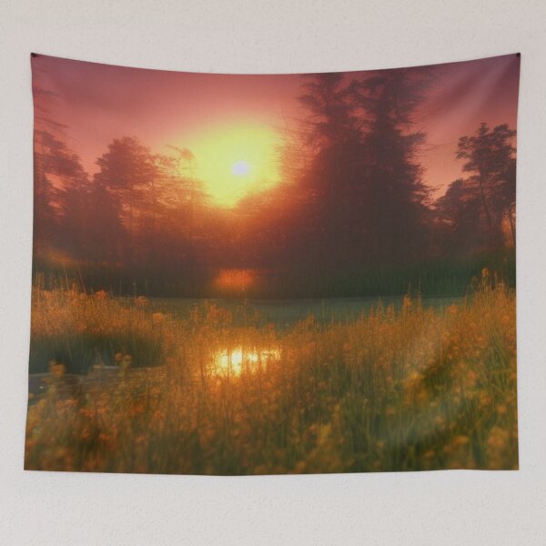 Item preview, Golden sunset pond landscape with warm light and serene nature atmosphere designed and sold by FotoworldEdel.
