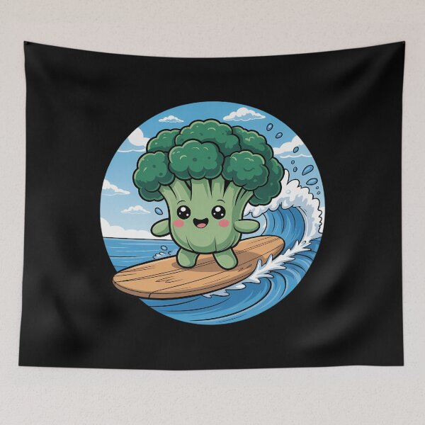 Item preview, Surfing Broccoli on Asparagus Wave Kawaii Veggie designed and sold by papertaless.