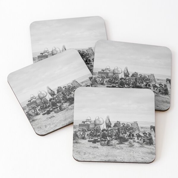 Item preview, Cowboys Sitting by Wagons Vintage Western Camp Scene designed and sold by TheSoulOfArt.