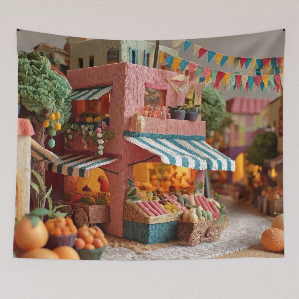 Item preview, Colorful Market Street with Fruit Stalls and Bunting designed and sold by DreamyPixelsArt.
