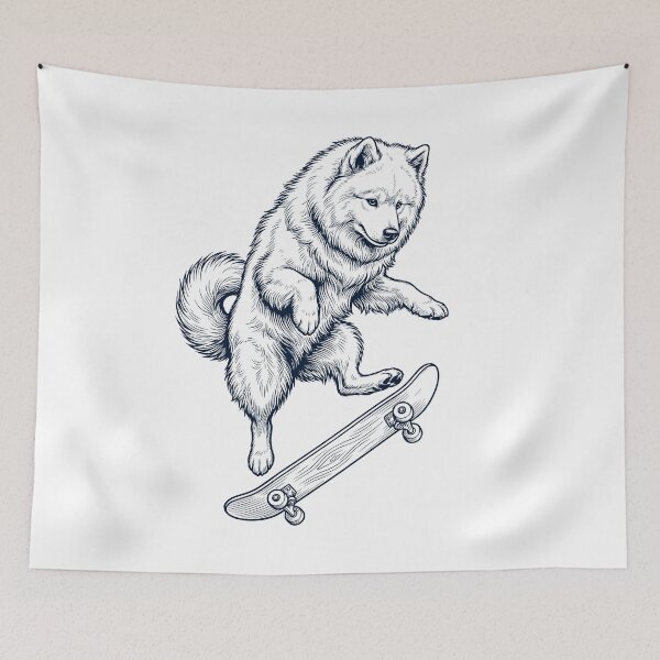 Item preview, Vintage Samoyed Skateboarding Skate Dog Dad Lover designed and sold by DoodleTortle.
