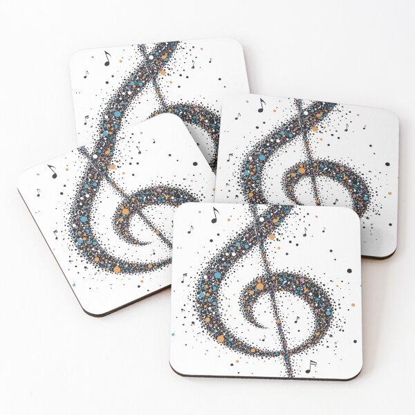 Item preview, A vibrant, abstract treble clef formed from colorful confetti, dots and scattered musical notes. Energetic and playful composition evokes melody, designed and sold by Dejbar.