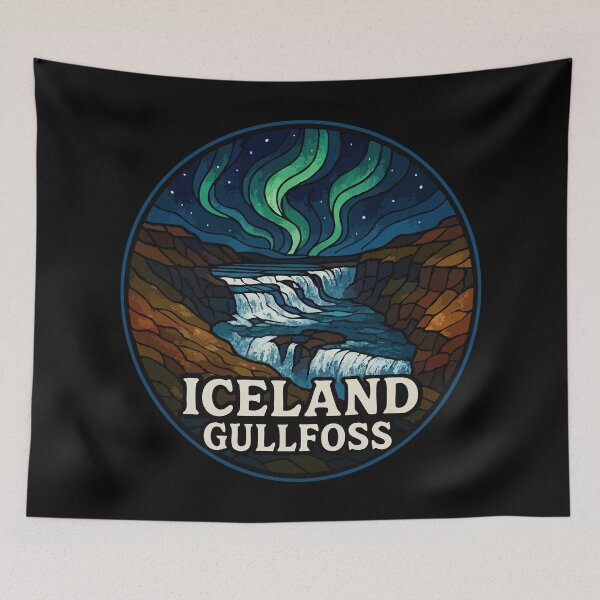 Item preview, Gullfoss Iceland Waterfall Stained Glass Travel designed and sold by TomFrontierArt.