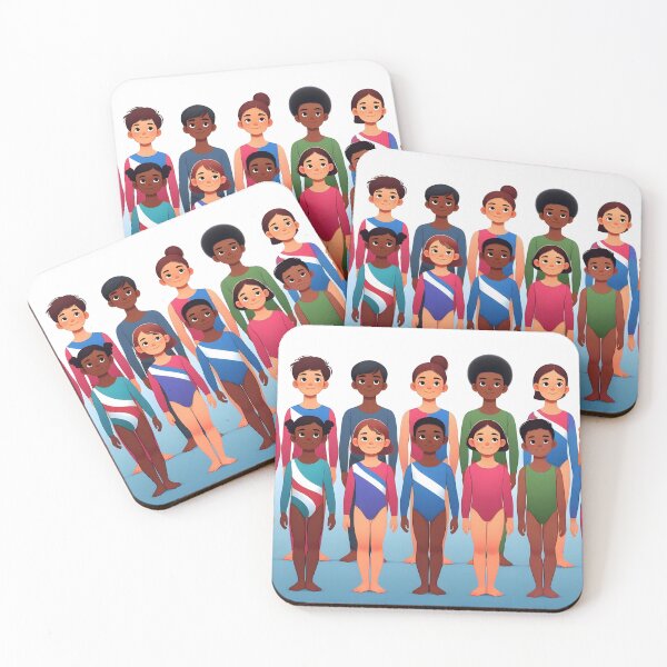 Item preview, Diverse Gymnasts Team – Cartoon Girls in Two Rows designed and sold by EmeraldeaArt.
