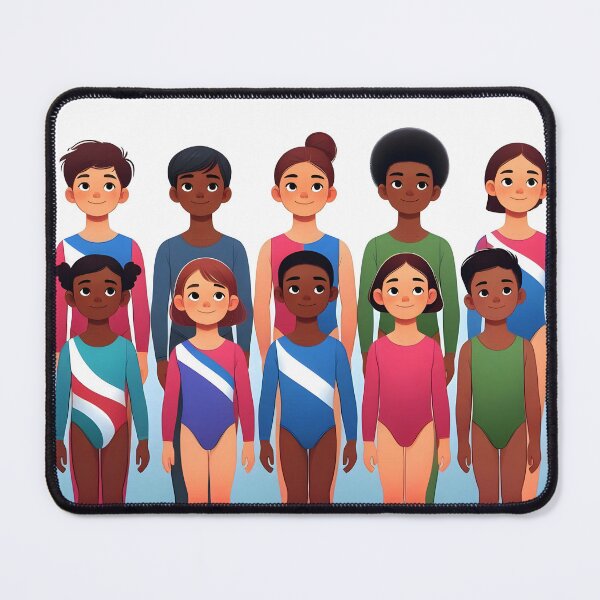 Item preview, Diverse Gymnasts Team – Cartoon Girls in Two Rows designed and sold by EmeraldeaArt.
