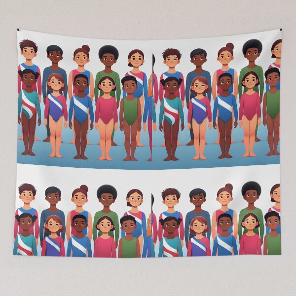 Item preview, Diverse Gymnasts Team – Cartoon Girls in Two Rows designed and sold by EmeraldeaArt.