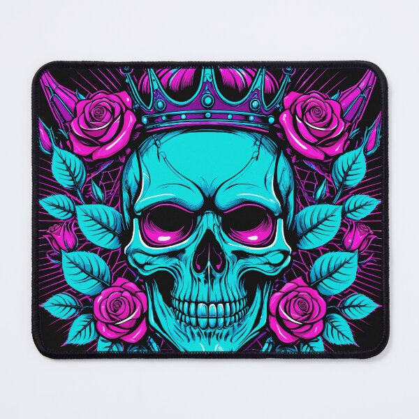 Item preview, Neon Cyberpunk Pop Art Skull Rose Wreath 80s designed and sold by AuraPremiumArt.