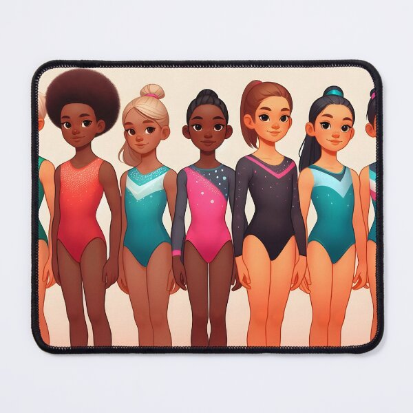 Item preview, Gymnast Girls Lineup – Diverse Skin Tones and Hair Colors Digital Illustration designed and sold by EmeraldeaArt.