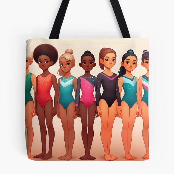 Item preview, Gymnast Girls Lineup – Diverse Skin Tones and Hair Colors Digital Illustration designed and sold by EmeraldeaArt.