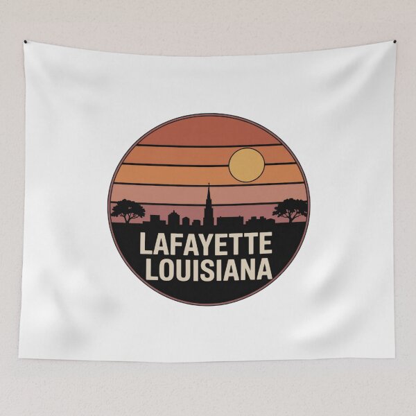 Item preview, Lafayette Louisiana: Orange Pink Brown Sunset Skyline Badge designed and sold by CircinusStore.
