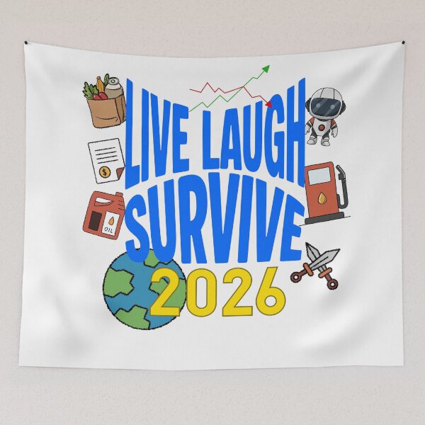Item preview, Live Laugh Survive 2026 | Funny Current Affairs Meme Design | Iran US Israel | Survival Mode designed and sold by Sketchbook Studio by Aqsaa.